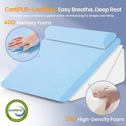 Sasttie Wedge Pillow Set for After Surgery, 2PCS Adjustable Bed Wedge Pillow Headboard with Memory Foam Neck Cushion – for Acid Reflux, Sleeping, Neck & Back Support, Sage
