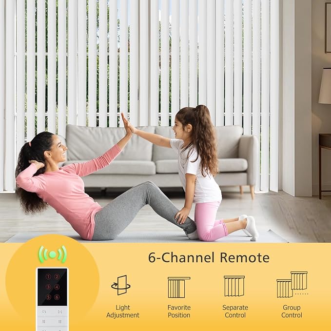 Mortorized Vertical Blinds, Custom Blackout Window Shades, Remote Control Patio Door Vertical Blinds for Sliding Glass Door, Home, Indoor Windows, White