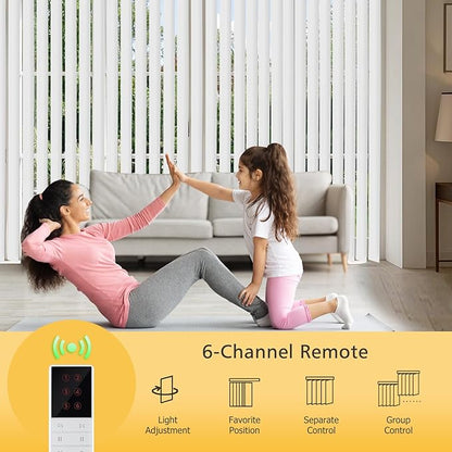 Mortorized Vertical Blinds, Custom Blackout Window Shades, Remote Control Patio Door Vertical Blinds for Sliding Glass Door, Home, Indoor Windows, White
