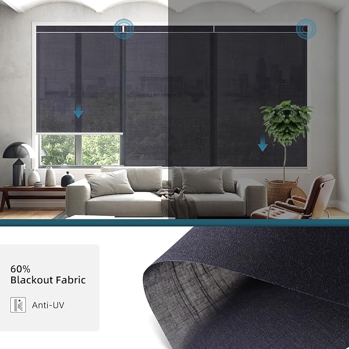 Motorized Blinds with Remote,60% Blackout Light Filtering Shades Compatible with Alexa Google Homekit,Automatic Blinds,Custom Size,Dark Shadow
