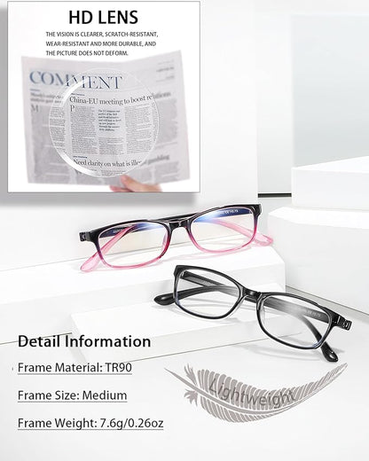 EYEURL 2 Pack Reading Glasses Blue Light Blocking Readers for Women-TR90 Lightweight Computer Reading Glasses Stylish Rectangular Frames Eyeglasses+2.5