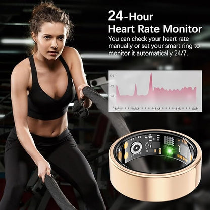 Ring Health Tracker for Women Men, Fitness Ring with Heart Rate,Blood Oxygen,Sleep Monitor,Calories, Step Counter, IP68 Waterproof Smart Ring for iPhone & Android, No Subscription Fee (Rose Gold, 6#)