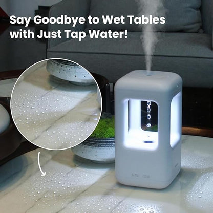 600ml Small Humidifier White - with Anti Gravity Water Flow Visual Effect, Provides Even Humidity for Indoor Plants, Bedroom & Desk, Quiet Portable Operation