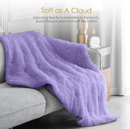 Mr. Sandman Shaggy Faux Fur Sherpa Weighted Blanket 15 lbs for Adult, Soft Luxury Fuzzy Long Fur Heavy Blanket Throw for Twin/Full Size Bed and Couch - 48"×72", Light Purple