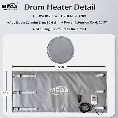 Metal Drum Heater,Industrial Grade/Weather Resistant Drum Heating Blanket,30 Gallon Bucket Heater Fixed Thermostat 212℉,Insulated Bucket Warmer with 10-Hour Timer