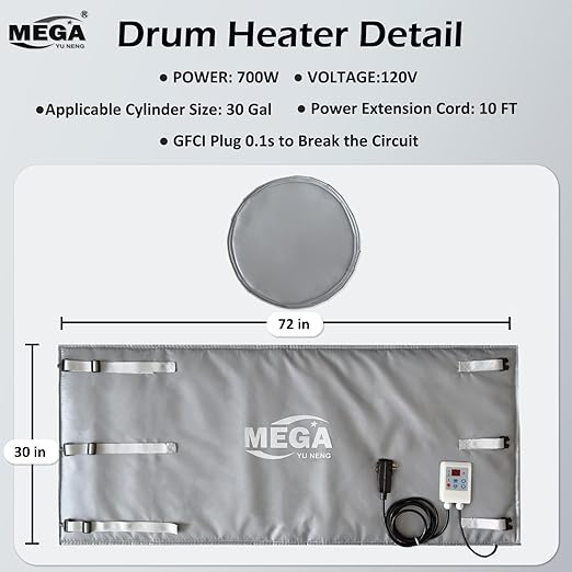 Metal Drum Heater,Industrial Grade/Weather Resistant Drum Heating Blanket,30 Gallon Bucket Heater Fixed Thermostat 212℉,Insulated Bucket Warmer with 10-Hour Timer