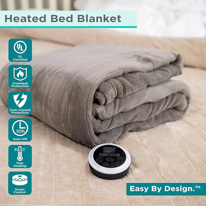 BLACK+DECKER Heated Blanket Electric Full, Micro Plush Electric Blanket, Heating Blanket with 10 Heating Levels, 10H Timer, Auto Shutoff, Fast Heating (84x90 inches, Black)
