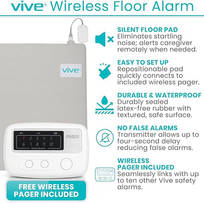 Vive Wireless Floor Alarm by Vive - Motion Sensor Kit for Elderly Dementia Patients - Weight Movement Pressure Pad Detector - Automatic Health Alert System for Mat