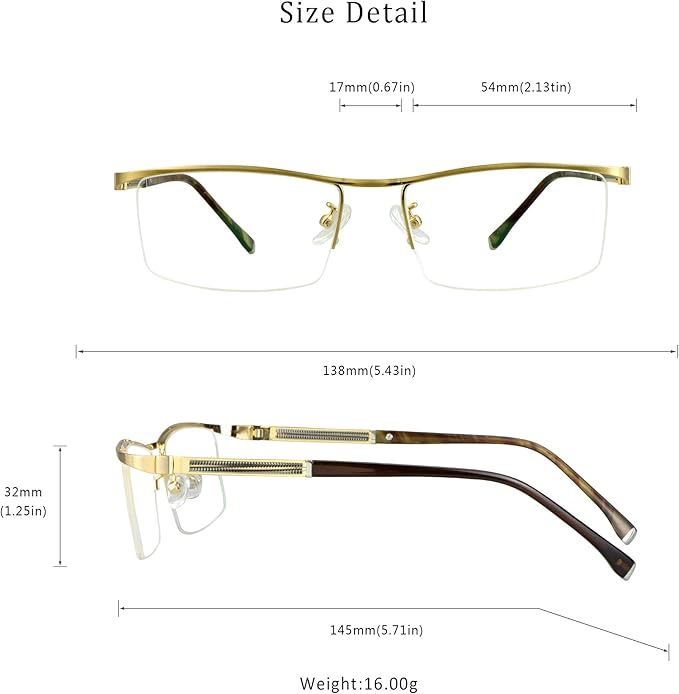 LifeArt Alloy Semi-Rimless Reading Glasses,Blue Light Blocking Glasses, Anti Eyestrain, Computer Gaming Glasses, TV Glasses for Men, Anti Glare (Golden, +2.00 Magnification)