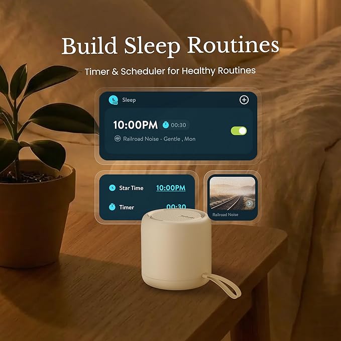 TimeVocalist White Noise Machine & Alarm Clock: Dynamic Sound Mixing, Ambient and Color Noises, Custom Soundscapes, App Control, Multiple Alarms, Sleep Training, 100 Volume Levels, Built in Battery