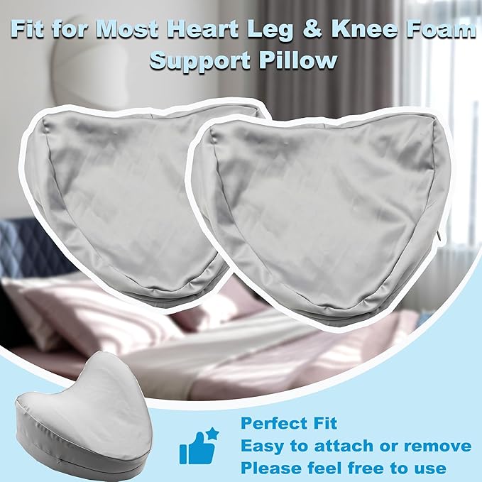Satin Knee Pillow Cover for Contour Legacy Leg & Knee Foam Support Pillow, Upgraded Invisible Zippered Satin Leg Pillowcase Replacement-Cover ONlY (Slate Grey, 2-Pack)