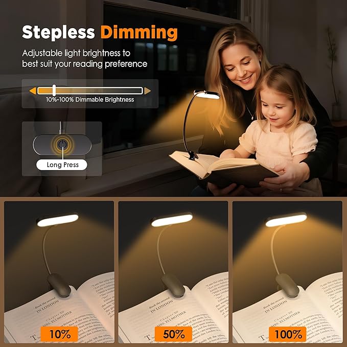 ARTIST'S DREAM Book Light for Reading at Night with 14 LEDs, 3 Eye-Caring Color Temperatures, Featuring Long Runtime and Lightweight Design - The Flexible Clip-On Book Light Designed for Book Lovers