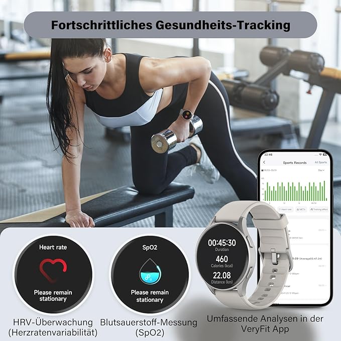Smart Watch for Women, Built-in Alexa, GPS, HRV, VO2 Max, Blood Oxygen, Sleep & Stress Monitor, BT Calling, Compass, Altimeter, 1.32" AMOLED, Fitness & Women’s Health, Waterproof, iPhone Compatible