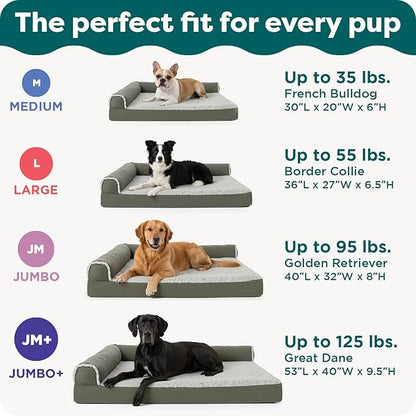 FurHaven Cooling Gel Dog Bed for Medium & Large Dogs, L-Shaped Chaise with Cool Gel-Top Foam with a Solid Orthopedic Foam Base for Joint Support, Washable Cover, Large, Plush & Suede, Stone Gray