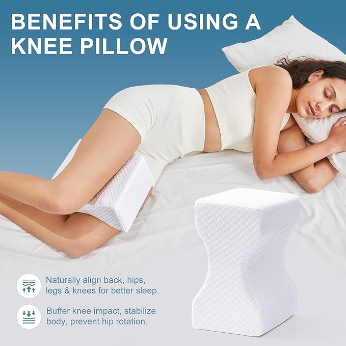 Knee Pillow for Side Sleepers, Leg Pillow for Sciatica, Back, HIPS, Knees, Joints Pain Relief,Pillows for Between Legs While Sleeping Spine Alignment Support & Relieves Pressure,Non-Strap,White
