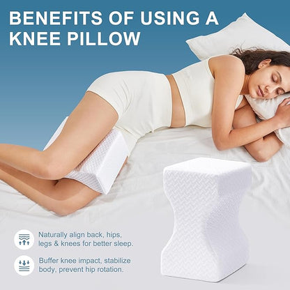 Knee Pillow for Side Sleepers, Leg Pillow for Sciatica, Back, HIPS, Knees, Joints Pain Relief,Pillows for Between Legs While Sleeping Spine Alignment Support & Relieves Pressure,Non-Strap,White