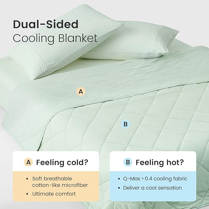 Cozy Bliss Cooling Blanket for Hot Sleepers Queen Size, Q-Max 0.45 Cooling Comfort, Cold Blankets for Night Sweats Sleeping, Ultra-Cool Lightweight Breathable Summer Blanket for Bed, Mint Green