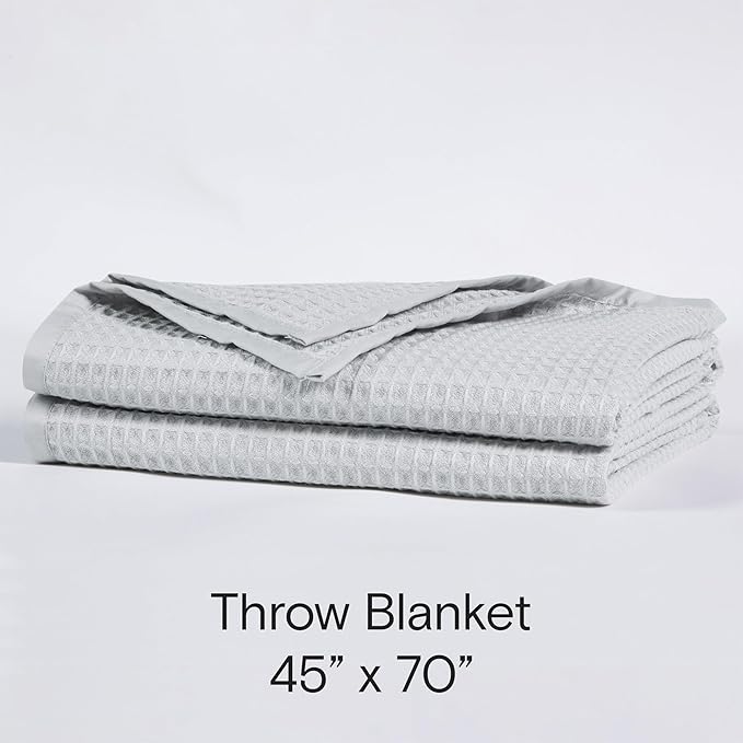 DOZ by SIJO Waffle Bed Blanket, 50% Viscose Derived from Bamboo and 50% Cotton Blend, Lightweight, Ultra Soft, Breathable, Summer Blanket (Dove, Throw (45"x70"))