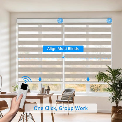 Motorized Zebra Blinds for Windows Cordless Electric Curtains with Remote Control Blackout Shades Custom Smart Blinds Compatible with Alexa Google Home(Roomdarking Caramel,W41 X 72in)