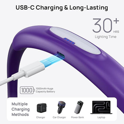 TROND LED Neck Reading Light, 3 Color 3 Brightness Book Light for Reading in Bed, 1000mAh Rechargeable Lamp, Flexible Arm with Outdoor Warning Lamp, Eye-Caring for Crochet, Travel, Book Lovers Gifts