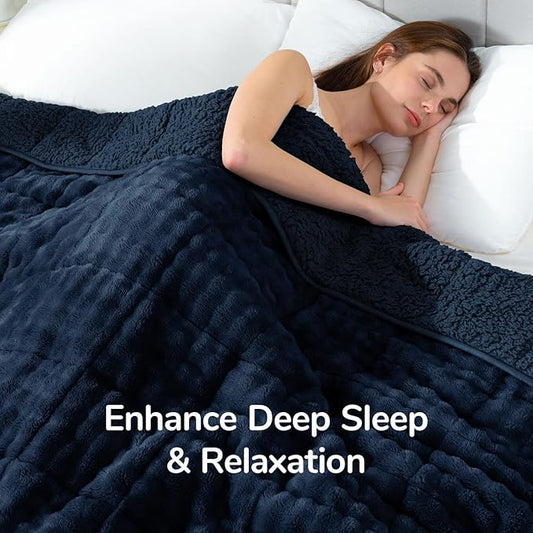 Cottonblue Weighted Blanket 20lbs Bubble Fleece Plush Sherpa Heavy Weighted Blankets for Adults, Fits Queen Size Bed, Cute Fuzzy Warm Heavy Blanket for Calm and Better Sleep, 60"x80", Navy Blue