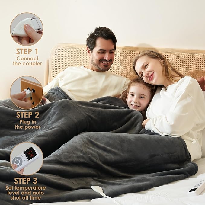 EHEYCIGA Heated Blanket - Twin Size, 9 Heating Levels, 10 Hour Auto Off, Soft Cozy Sherpa Washable Blanket, 62 x 84 Inches