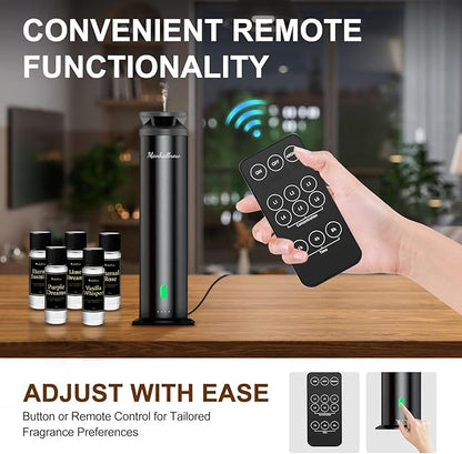 Waterless Scent Diffuser Starter Kit – 1000 Sq Ft Coverage, Suitable for Home & Hotel Series Diffuser, Includes 5 Scent Oils, Remote Control, Large Room Essential Oil Diffuser, Ultra Black