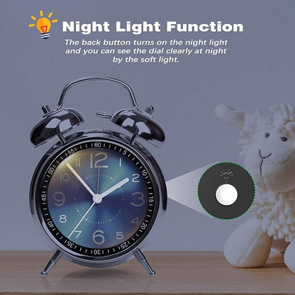 Super Loud Alarm Clock for Heavy Sleepers Adults,Twin Bell Retro 4 Inch Silent Non-Ticking Quartz with Backlight, Metal dial, Alarm Clocks for Bedrooms Bedside (Blue)