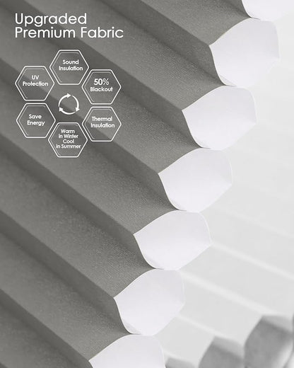 Yoolax Smart Cellular Shades, Motorized Elongated Arch Honeycomb Blinds Motorized Blinds with Remote Compatible with Alexa, Customized Elongated Arch Cellular Shades (Half Shading Dark Grey)