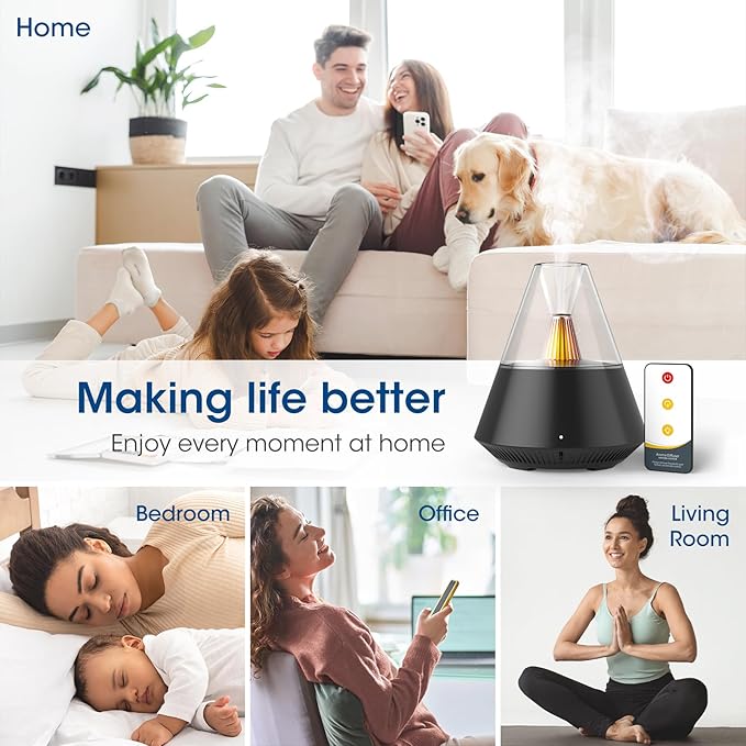 Essential Oil Diffuser, Modern Style Aromatherapy Aroma Diffusers with Candle Light, Fragrance Ultrasonic Cool Mist Humidifier, Remote Control, Auto Shut-Off, for Home Living Room Office