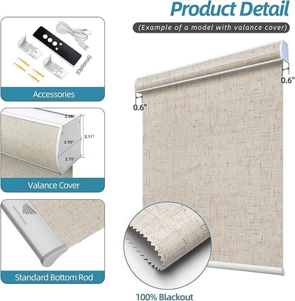 SmartWings Motorized Smart Blinds with Remote, Custom Automatic 100% Blackout Roller Shade Compatible with Alexa/Homekit/Google, Electric Smart Blinds for Indoor Windows, Linen Stone