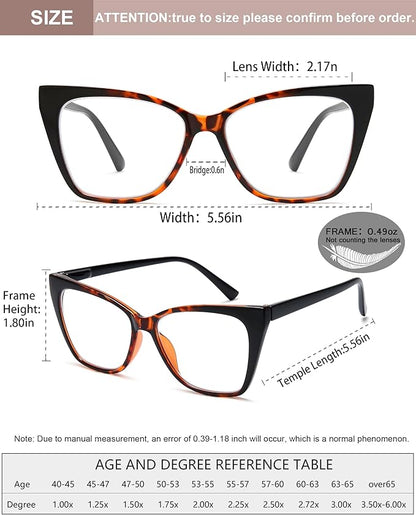 EYEURL Cat Eye Reading Glasses for Women 4-Pack Blue Light Glasses Stylish Computer Readers for Women