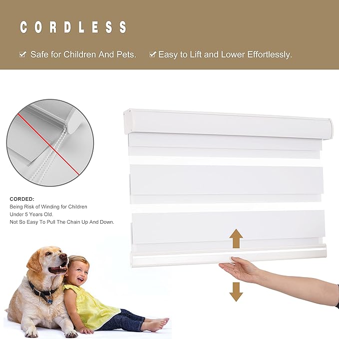 Changshade Blackout Cordless Zebra Blinds for Indoor Windows Doors, Custom Size Zebra Roller Shades Dual Layer Fabric Light Blocking Darkening for Living Room, Bedroom, Bathroom, Easy Install, White