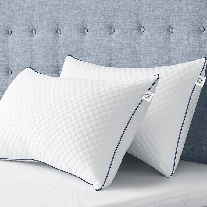 Shredded Memory Foam Pillows Queen Size Set of 2, Queen Pillows for Sleeping 2 Pack, Adjustable Firm Pillow for Side Back Stomach Sleepers, Washable Bed Pillow