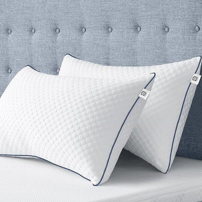 Shredded Memory Foam Pillows Queen Size Set of 2, Queen Pillows for Sleeping 2 Pack, Adjustable Firm Pillow for Side Back Stomach Sleepers, Washable Bed Pillow