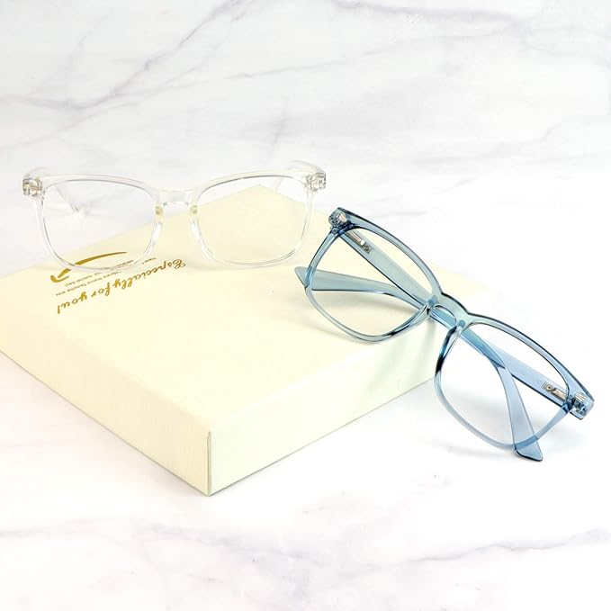 2 Pairs LifeArt Blue Light Blocking Glasses with Spring Hinge, Anti Eyestrain, Computer Reading Glasses, Gaming Glasses, TV Glasses for Women Men, Anti UV, Anti Glare (Clear&Blue, +1.00 Magnification)