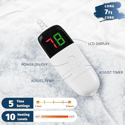 BOMOVA Heated Electric Blanket Throw Size- 50" x 60" Heating Blanket with 10 Heating Levels & 8 Hours Auto Off, Warm Flannel Blanket, Christmas Birthday Gifts for Women