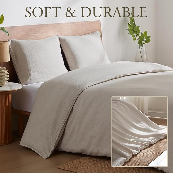 DAPU 100% Linen Duvet Cover, Pure Natural French Flax Linen with Corner Ties&Zipper Closure Soft Breathable Durable for Hot Sleepers 1 Duvet Cover 2 Pillowcases(Natural Linen, California King)