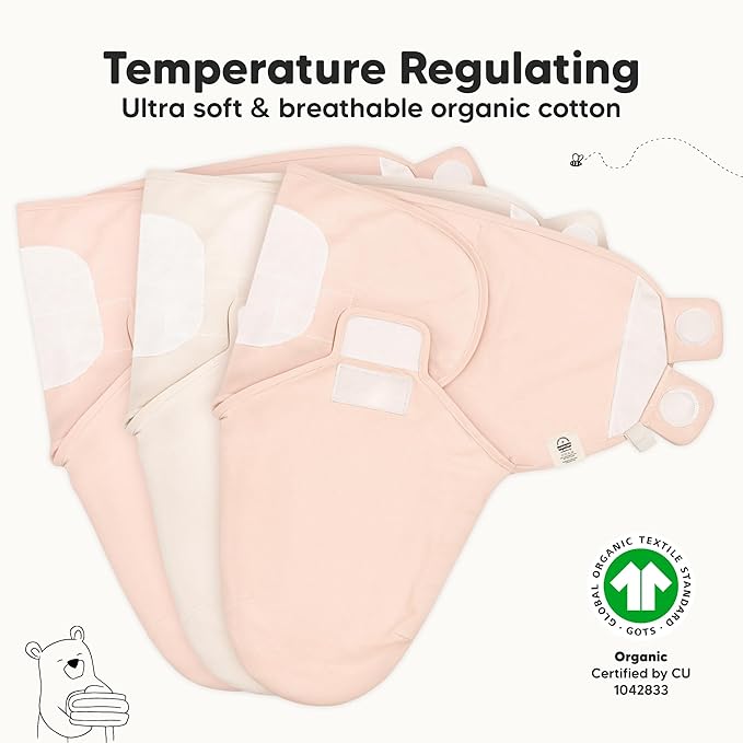 3-Pack Organic Baby Swaddle Sleep Sacks - Swaddles for Newborns, Infant 3-6 Months, Baby Girls, Boys, Soft & Snug Newborn Sleep Sack, Nursery Swaddling Blankets (Angelic, L)