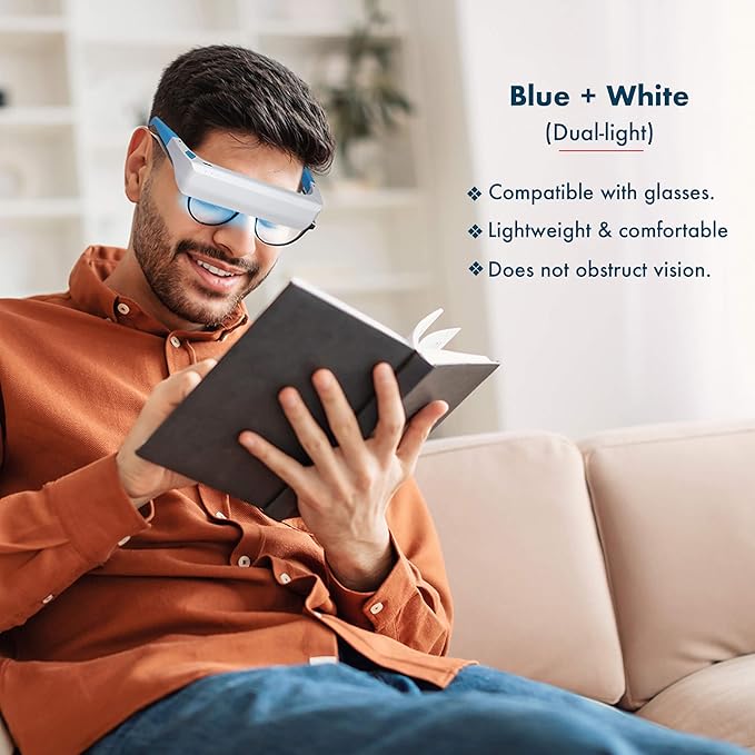 Light Therapy Glasses with Travel Case, Blue Light Therapy and Daylight LED Sunlight, Wearable UV-Free Happy Lamp, Natural Relief for Good Sleep, Happy Mood, Boost Energy and Jet Lag