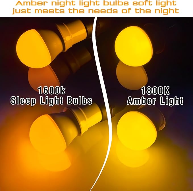 E12 Candelabra Base Amber Sleep Light Bulbs 1600k, 1.5w Amber Night Light 130lm, G45 Warm Light Bulb 15W Equivalent, E12 Low Brightness Light Bulb for Bedroom,Healthy Sleep,Nursery,Non-Dimmable, 2Pack