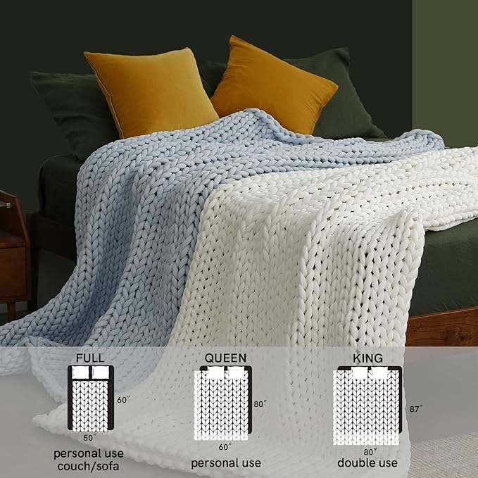 YnM Cooling Weighted Blanket, Handmade Chunky Yarn Knitted Design, Temperature Regulating and Breathable, Machine Washable Throw for Sleep or Home Decor (Azure Blue, 60x80 Inch, 15lbs)