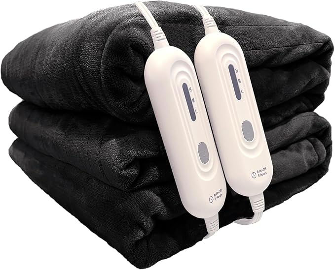 Tefici Electric Blanket King Size, Dual Control Super Cozy Soft 2-Layer Flannel 90" x100" Heated Blanket King Size with 3 Heat Levels & 8 Hours Auto Off,ETL&FCC Certified,Home Office Use,Black