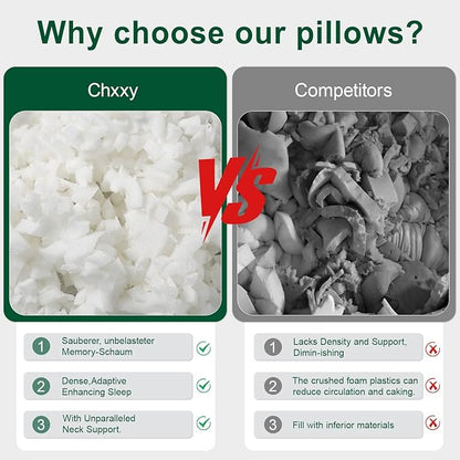 Shredded Memory Foam Pillows – Adjustable Loft, Orthopedic Support for Side/Back Sleepers, Pressure Relief for Cervical Spine, Machine Washable (Queen Size)