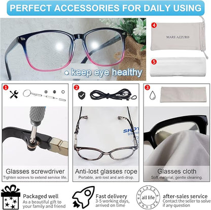 MARE AZZURO Blue Light blocking Reading Glasses Women Computer Readers 0 1.0 1.25 1.5 1.75 2.0 2.25 2.5 2.75 3.0 3.5 4.0 5.0 6.0 (Purple, 150)