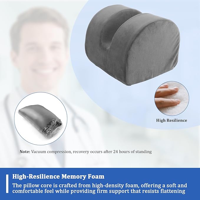 Knee Recovery Pillow for Post-Surgery with Memory Foam, Orthopedic Leg Positioning Pillow, Knees Support & Elevation Pillows, Ideal for Knee Replacement Recovery, Injury and Rest (Gray)