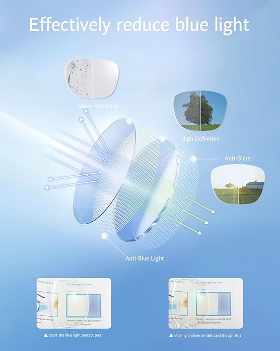 ANRRI Blue Light Glasses for Men Semi Rimless Rectangle Metal Frame UV Blocking Computer Glasses