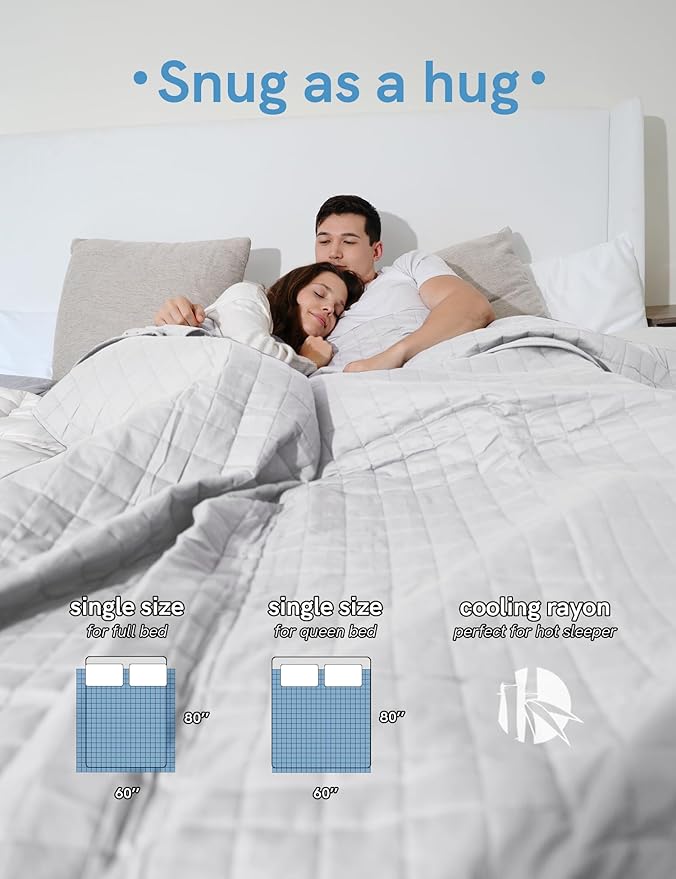 YnM Cooling Weighted Blanket for Adults, 15lbs Heavy Bed Throw for One Person of 140lbs, Perfect for Hot Sleepers or Warm Climates with Rayon/Glass Beads(60x80 Inches, Queen Bed, Light Grey)