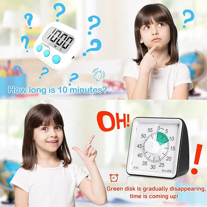 Secura 60-Minute Visual Countdown Timer for Kids & Adults, Classroom Time Management Tool (Green & Black)