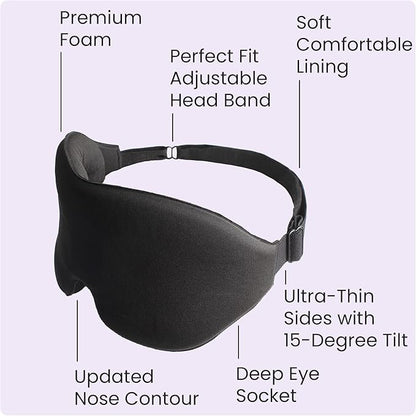 3D Sleep Mask - Light Blocking Silk Sleeping Mask for Men and Women with Deep Eye Socket, Eyelash Protector Sleep Mask - Premium Foam, Adjustable Eye Mask with Silky Pouch